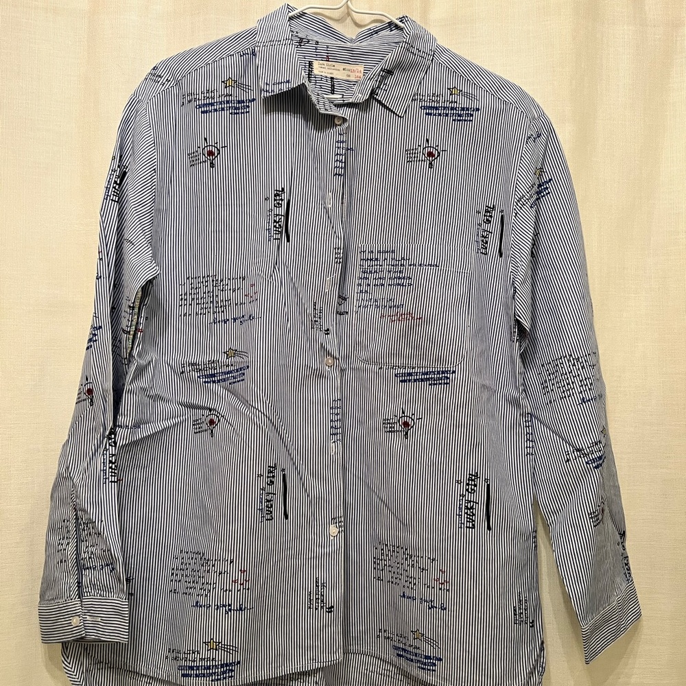Zara Girl Print Stripes Button Down, Size 13/14